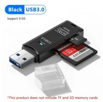 2 In 1 Kaartlezer 512GB - Usb 3.0 - Micro Sd Tf Kaart Geheugenlezer - Hoge Snelheid - Multi-Card Writer - Adapter Flash Drive - Zwart