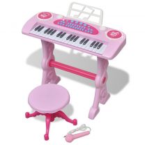  Speelgoedkeyboard met krukje/microfoon en 37 toetsen roze