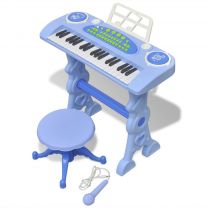  Speelgoedkeyboard met krukje/microfoon en 37 toetsen blauw