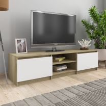  Tv-meubel 140x40x35,5cm bewerkt hout wit en sonoma eikenkleurig