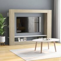  Tv-meubel 152x22x113 cm bewerkt hout wit en sonoma eikenkleurig