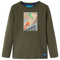 Kindershirt met lange mouwen skateboardprint 140 kakikleurig