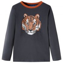 Kindershirt met lange mouwen tijgerprint 140 antracietkleurig