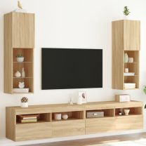 Tv-meubels met LED-verlichting 2 st 30,5x30x102 cm sonoma eiken