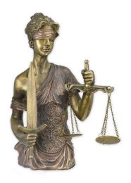 A POLYRESIN BUSTE OF LADY JUSTICE