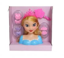 Kaphoofd Prinses van 21 cm voor kinderen blond met 7 accessoires - kappop - kapkop - kaphoofd